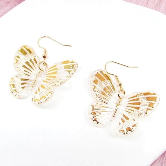 “Crystal Butterflies” Golden Bursting Explosion Wing Detailing Clear Boho Dangle - Picture 8 of 9
